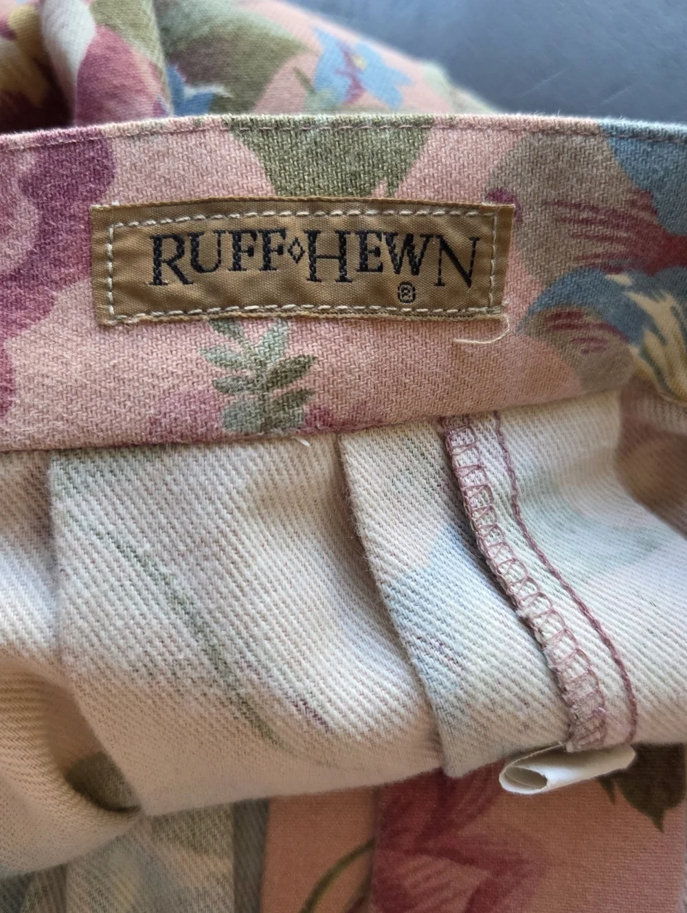 Vtg Ruff Hewn Floral Pleated Button Front Midi Skirt Pink Cotton Pockets USA 8